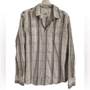 BKE shirt plaid slim fit size Large pearl snap button up cotton grey white!!